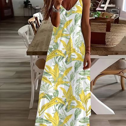 LP | Summer Fresh Floral Print Beach Holiday Casual Suspenders Dress Fashion Sleeveless Loose Long Skirt