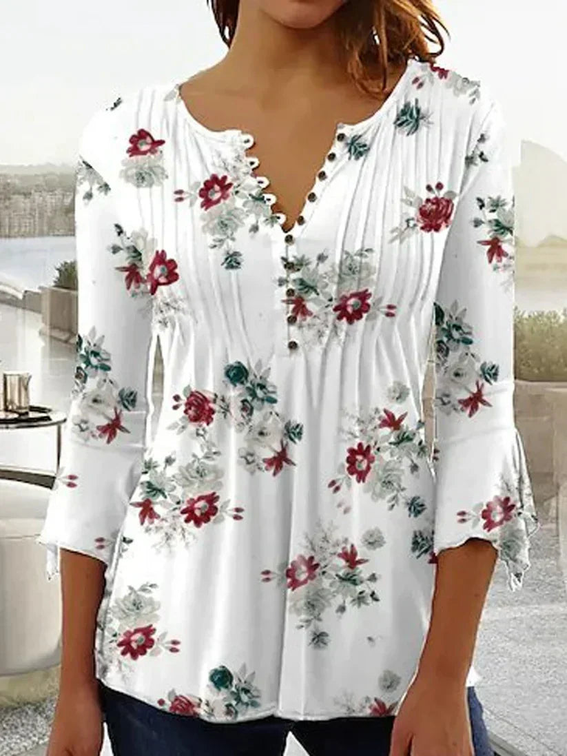 LP | Elegant printed blouse with v-neck and buttons