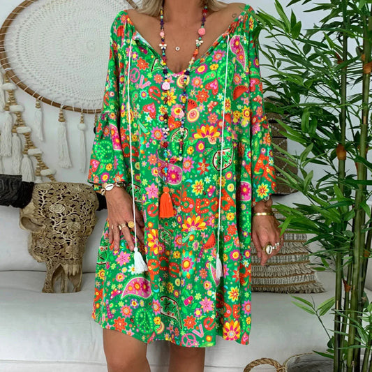 LP | plus size dress for women Loose Quarter Summer Floral Dress Mini Ladies Print Three plus size Formal Pants Suits for women