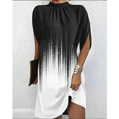 LP | women summer skirt fashion casual loose solid print batwing sleeves round neck knee-length dress