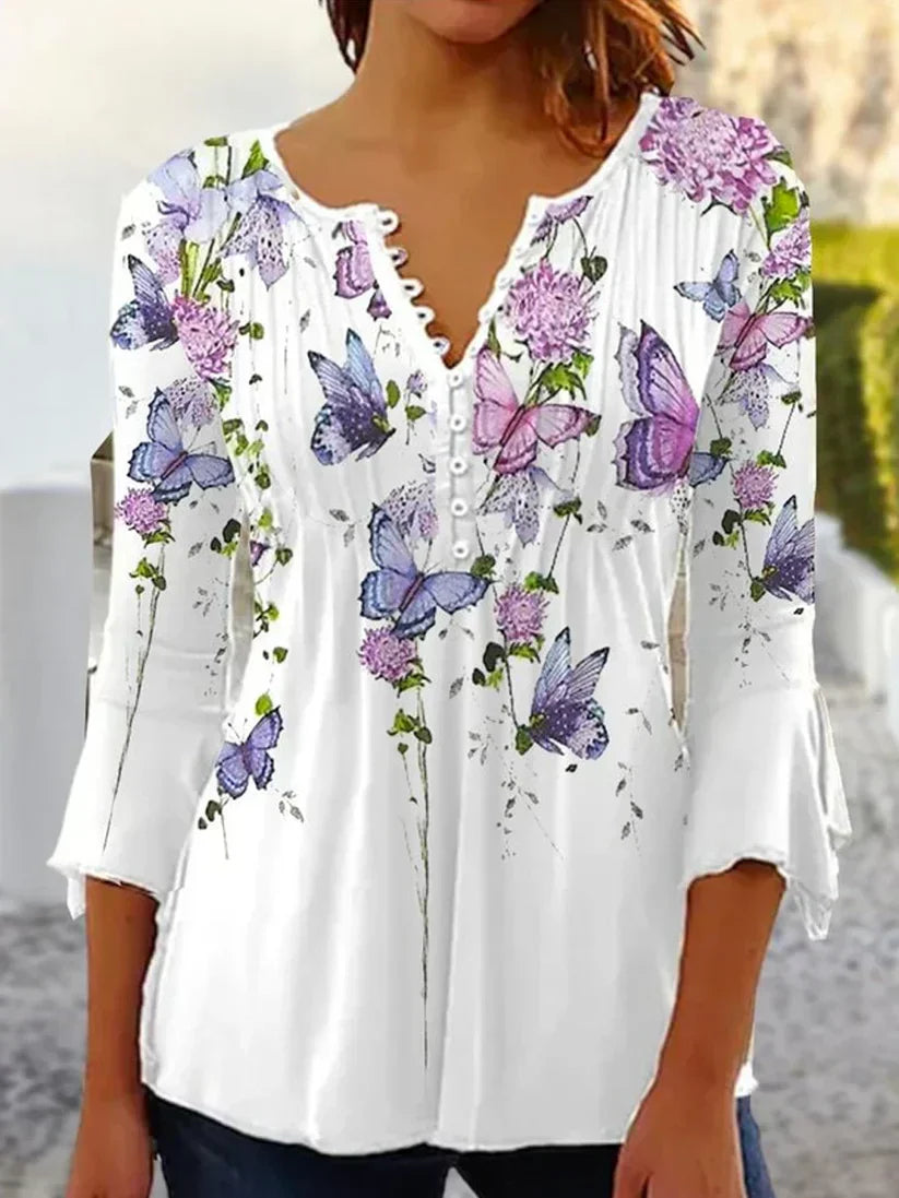 LP | Elegant printed blouse with v-neck and buttons
