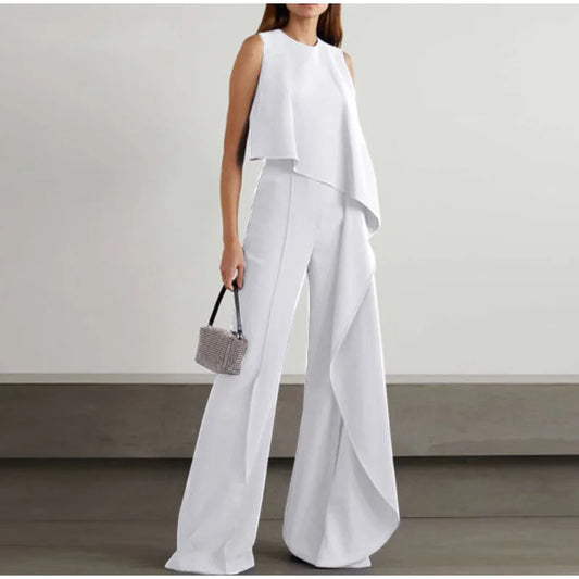 Casual, sleeveless, straight-cut pants with a skinny front and wide legs for women
