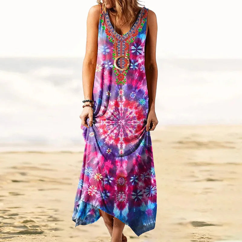 LP | Women's S-5XL Size Women's New Ethnic Style Printed Tank Top Loose Fit Women's Dress Women's Clothing Leisure Style