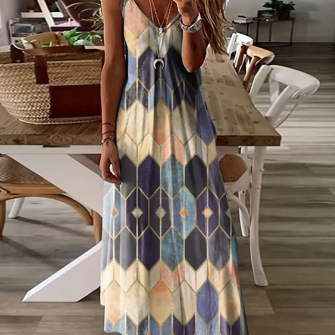 LP | Summer Fresh Floral Print Beach Holiday Casual Suspenders Dress Fashion Sleeveless Loose Long Skirt