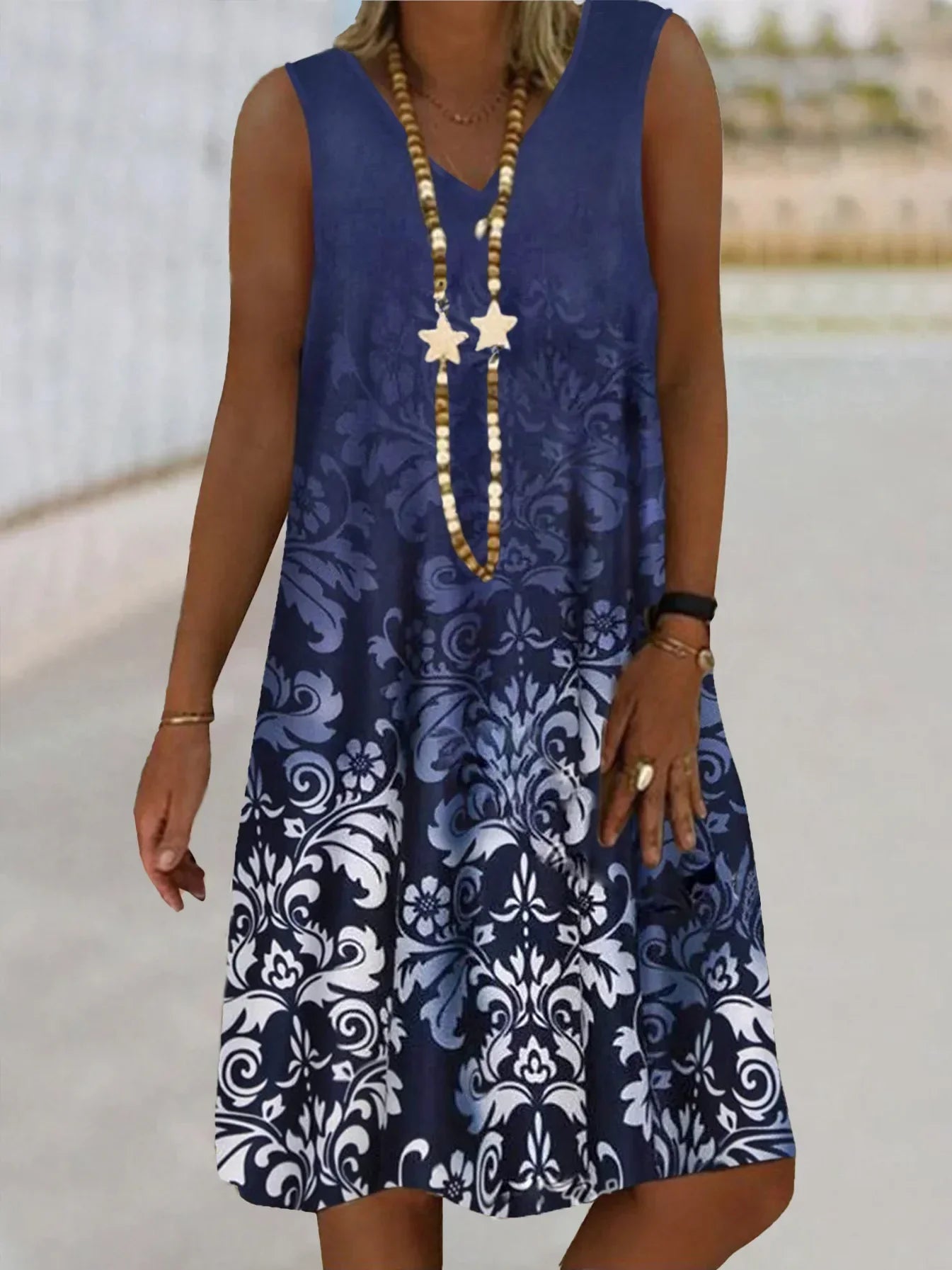 LP | Women's Sleeveless Dress with V-neck Dresses with Vegetal Print Floral Pattern Beach Casual Top Summer Clothing Sexy 2024