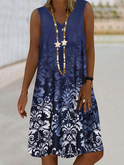 LP | Women's Sleeveless Dress with V-neck Dresses with Vegetal Print Floral Pattern Beach Casual Top Summer Clothing Sexy 2024