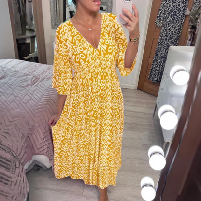LP | Joelina -Bohemian V-neck dress with pleated neckline