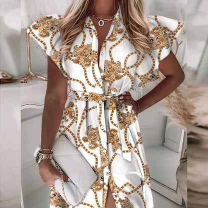 LP | Button print midi dress with ruffle short sleeve