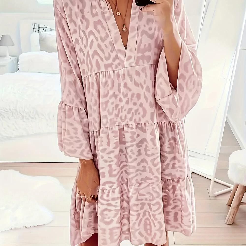 LP | Boho dress with leopard pattern for women, size large.