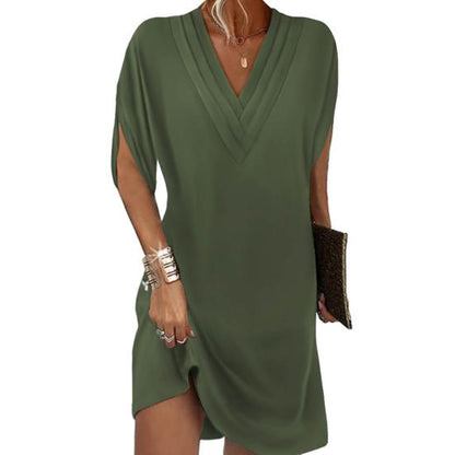 LP | Stylish and versatile casual dress with v-neck and half sleeves