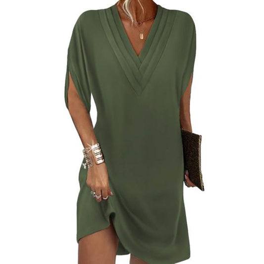 LP | Stylish and versatile casual dress with v-neck and half sleeves