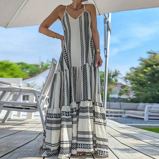 LP | Sleeveless elegant dress with ruffle and casual print
