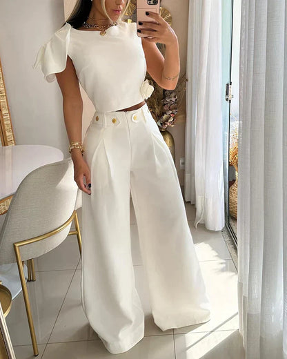 Arnelia 2-piece set - Sleeveless t-shirt and wide-leg pants