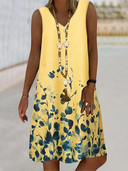 LP | Women's Sleeveless Dress with V-neck Dresses with Vegetal Print Floral Pattern Beach Casual Top Summer Clothing Sexy 2024
