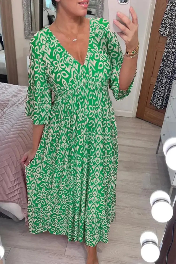 LP | Joelina -Bohemian V-neck dress with pleated neckline