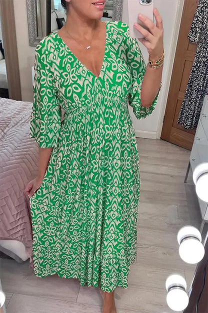 LP | Joelina -Bohemian V-neck dress with pleated neckline