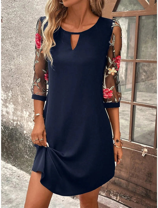 LP | Luxury Dress Women's Perspective Mid Sleeve Printed Round Neck Mini Skirt Summer Party Dress