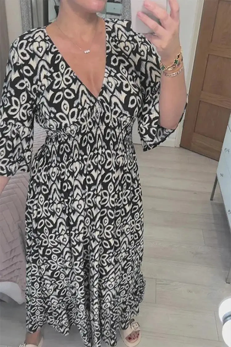 LP | Joelina -Bohemian V-neck dress with pleated neckline