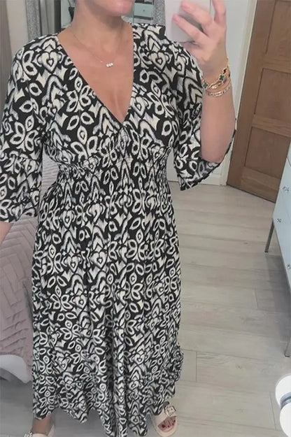 LP | Joelina -Bohemian V-neck dress with pleated neckline