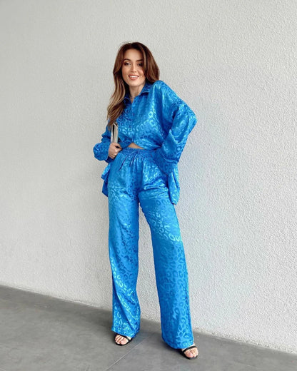 Elegant button-down blouse and wide-leg pants