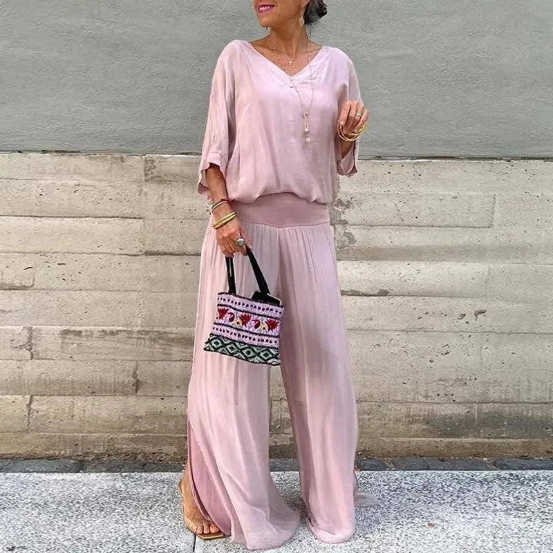 Elegant chiffon top with pants two-piece set