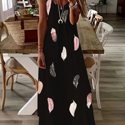 LP | Summer Fresh Floral Print Beach Holiday Casual Suspenders Dress Fashion Sleeveless Loose Long Skirt