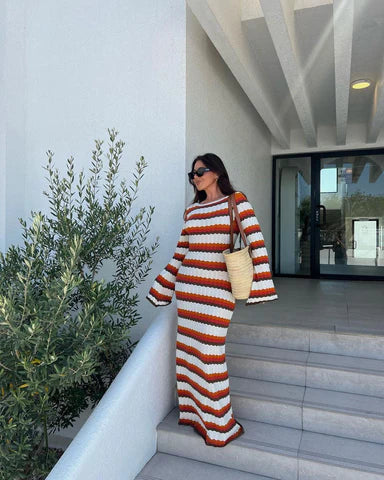 LP | Backless knit striped maxi dress
