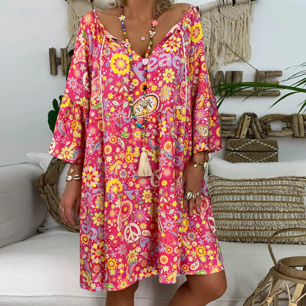 LP | plus size dress for women Loose Quarter Summer Floral Dress Mini Ladies Print Three plus size Formal Pants Suits for women