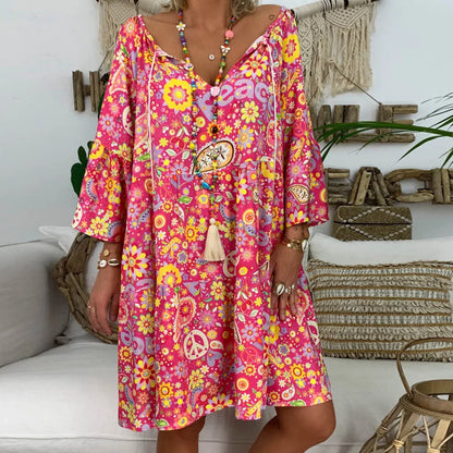 LP | plus size dress for women Loose Quarter Summer Floral Dress Mini Ladies Print Three plus size Formal Pants Suits for women