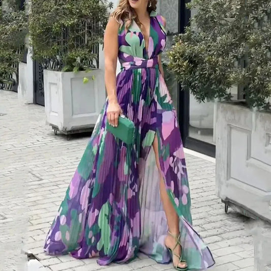 LP | Eleana - Elegant sleeveless maxi dress with V-neck, draping and tailored fit