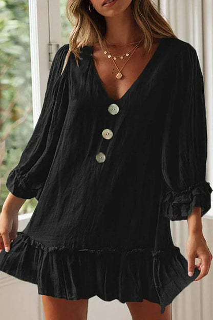 LP | V-neck dress with monochrome patchwork, fashionable simplicity