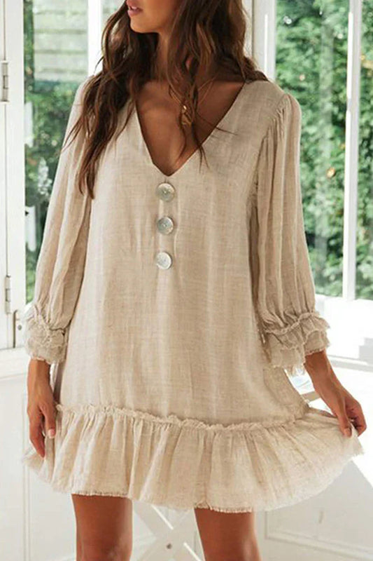 LP | V-neck dress with monochrome patchwork, fashionable simplicity