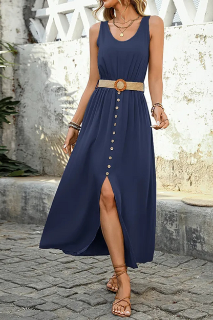 Sloane | Summer Round-neck Sleeveless Split Dress