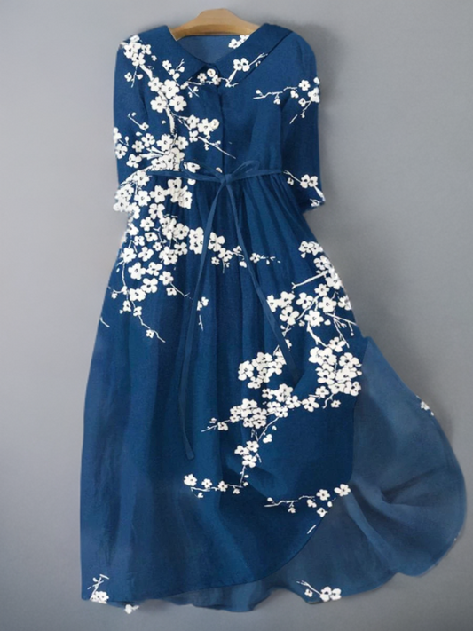 LP | Linen and cotton dress with floral pattern.