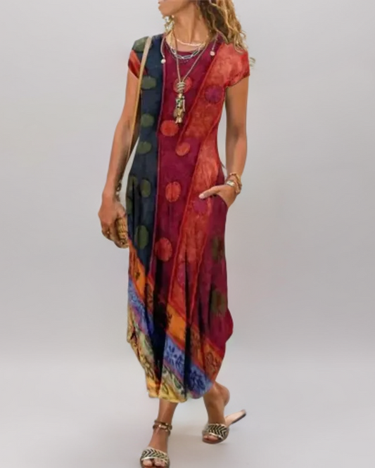 LP | Tribal patterned casual dress with pocket and rounded bottom