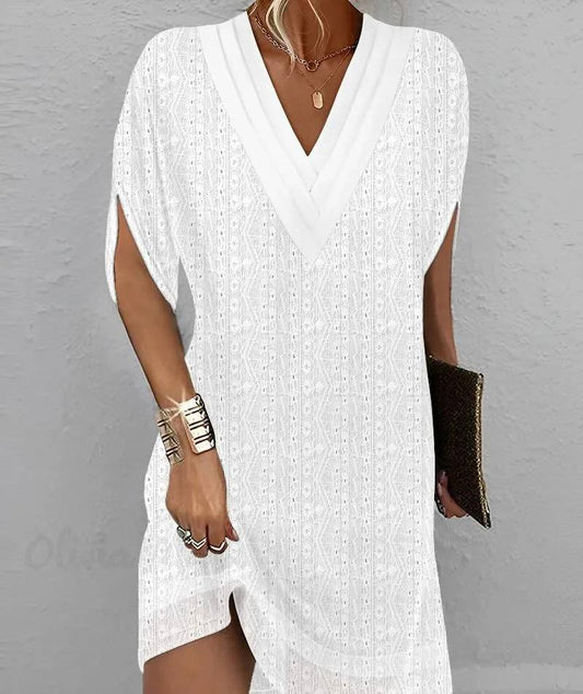 LP | Women's V-neck dress with embroidered eyelets, half-length sleeves