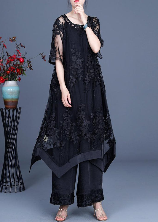 Summer Black Dress Wide-Pipe Pants Garter Skirt Three-Piece Set