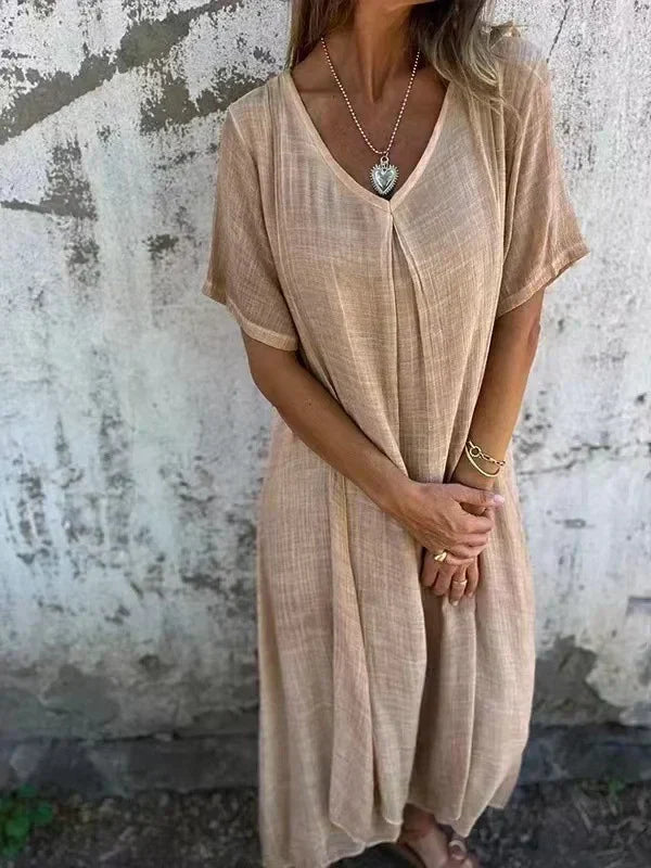LP | Cotton and linen v-neck midi dress