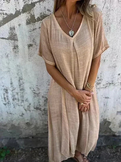 LP | Cotton and linen v-neck midi dress