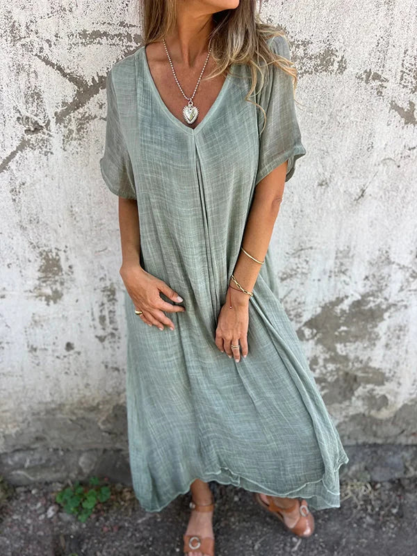 LP | Cotton and linen v-neck midi dress