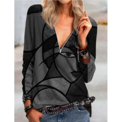 LP | Elegant v-neck blouse with abstract print