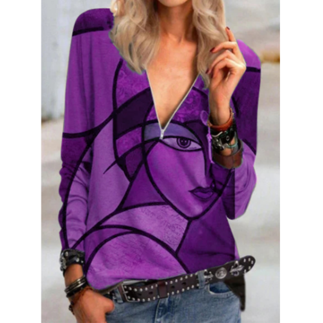 LP | Elegant v-neck blouse with abstract print
