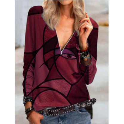 LP | Elegant v-neck blouse with abstract print