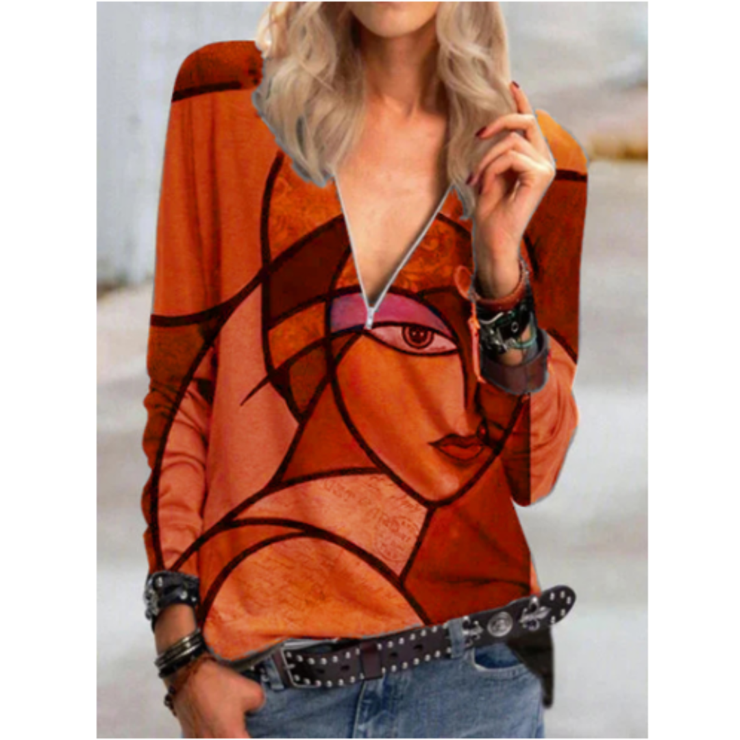 LP | Elegant v-neck blouse with abstract print