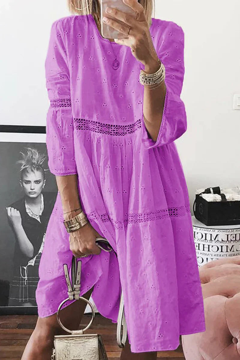 LP | Casual pastel-colored dresses in simple patchwork with round neckline