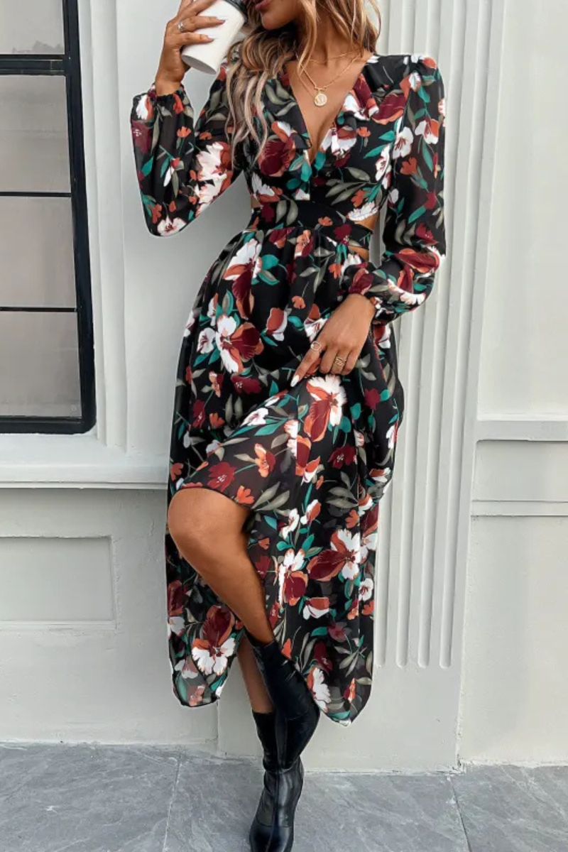 Valena | Florals Print Long Sleeve Dress