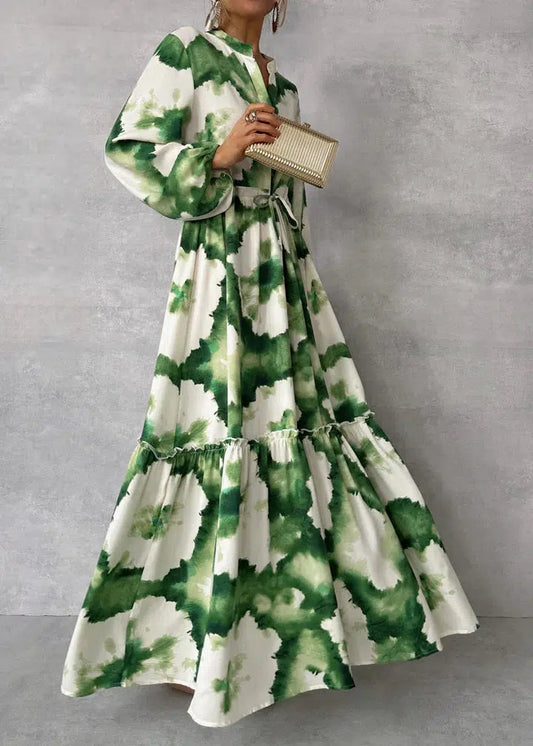 LD Green maxi dress with long sleeves and V-neckline