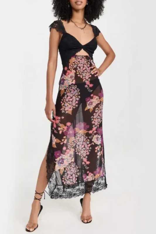 Vionette | Flowers V-neck Lace Shoulder strap Dress