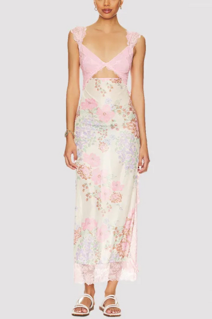 Vionette | Flowers V-neck Lace Shoulder strap Dress