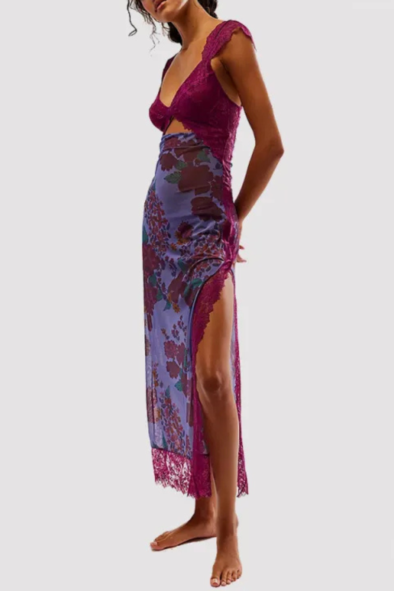 Vionette | Flowers V-neck Lace Shoulder strap Dress
